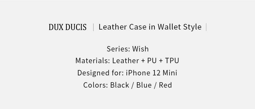 Dux Ducis Wish Series Feste Schutz Echter Leder -brieftasche Flip Auto Magnetic Geschlossene Abdeckung Für Iphone 12 Mini 5,4 Zoll - Schwarz