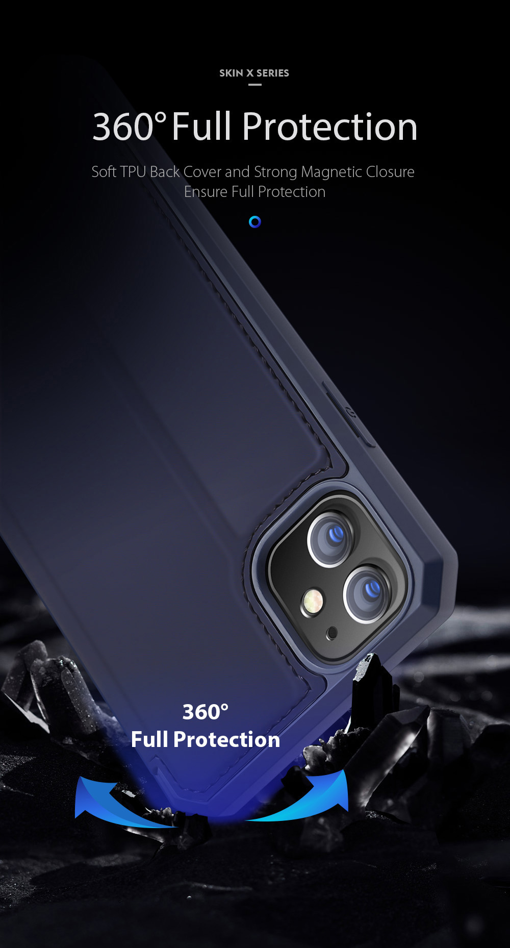 Dux Ducis Skin X Series Follio Flip Magnetico Shell in Pelle Auto-assorbita Con Slot Per Schede Per Iphone 12 6,1 Pollici/12 Pro 6,1 Pollici - Nero