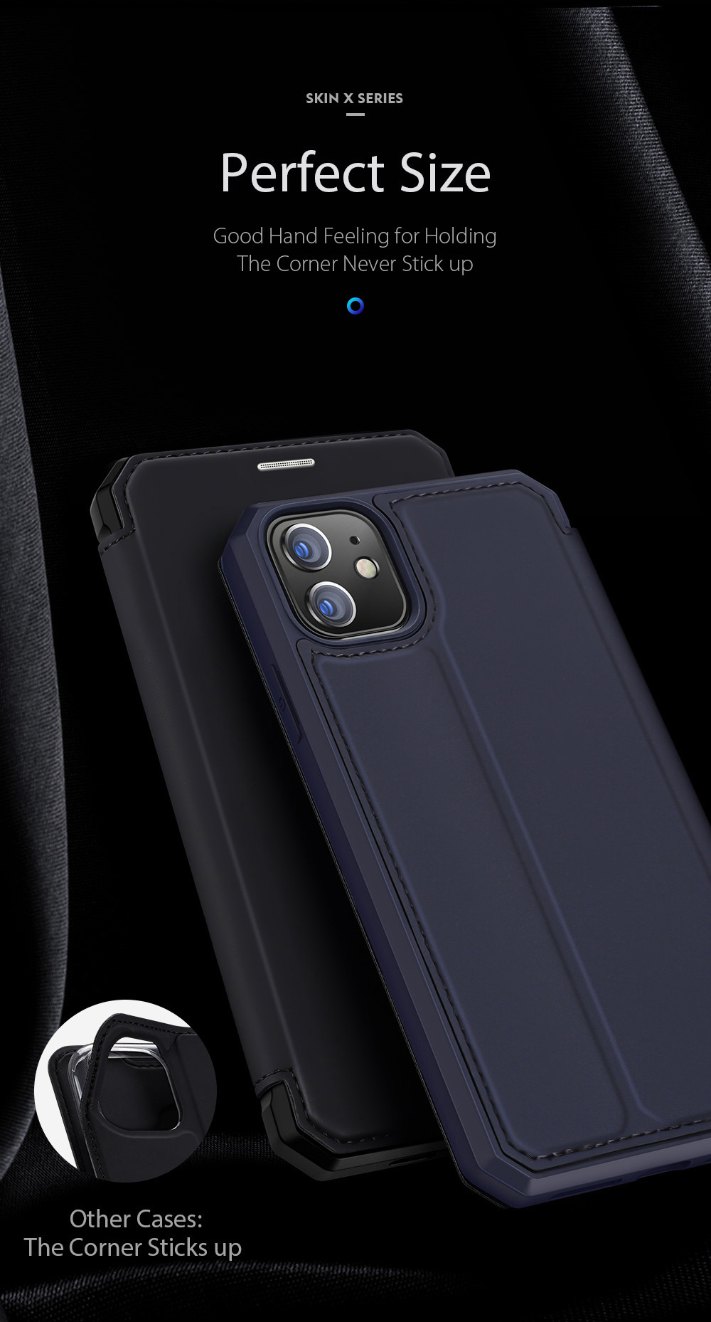 Dux Ducis Skin X Series Follio Flip Magnetico Shell in Pelle Auto-assorbita Con Slot Per Schede Per Iphone 12 6,1 Pollici/12 Pro 6,1 Pollici - Nero