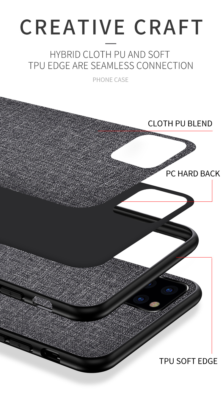 Texture en Tissu PC + Étui Hybride TPU Pour Iphone 12 Pro / 12 - le Noir