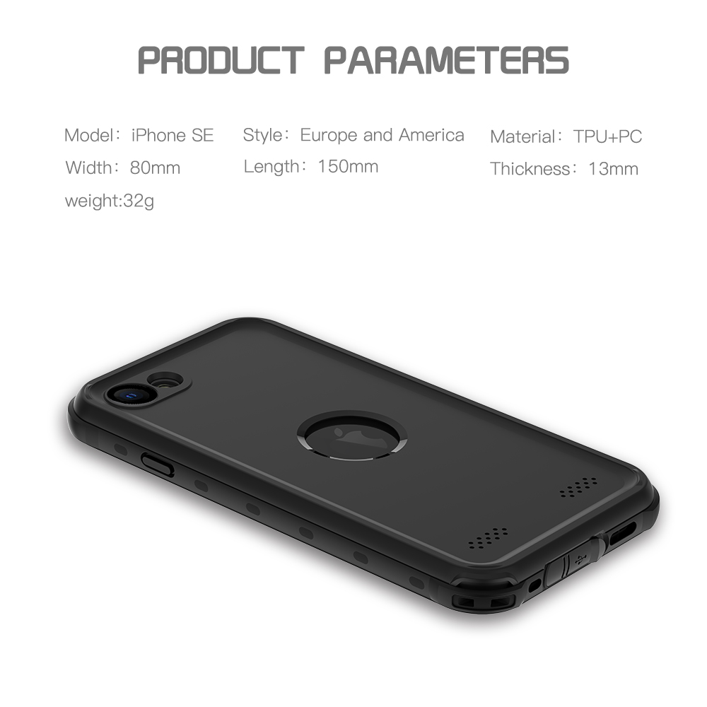 Redpepper IP68 Capa à Prova D'água à Prova de Poeira à Prova de Poeira Para Iphone SE (2ª Geração) - Preto