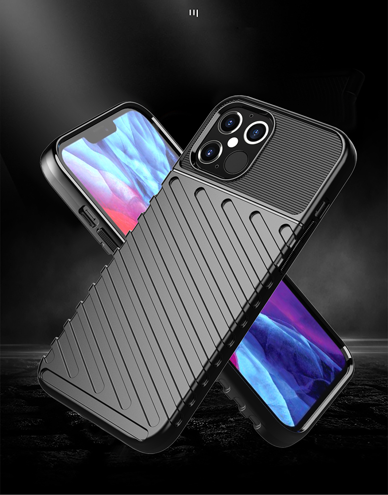 Texture de Twill de la Série Thunder TPU Accessoire Pour Iphone 12 Pro Max 6,7 Pouces - le Noir