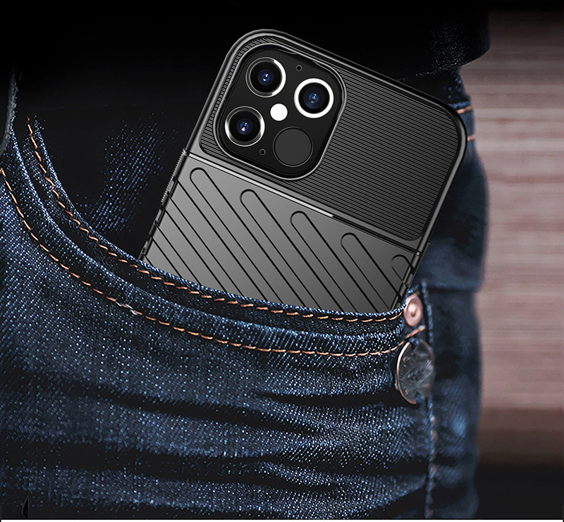 Texture de Twill de la Série Thunder TPU Accessoire Pour Iphone 12 Pro Max 6,7 Pouces - le Noir