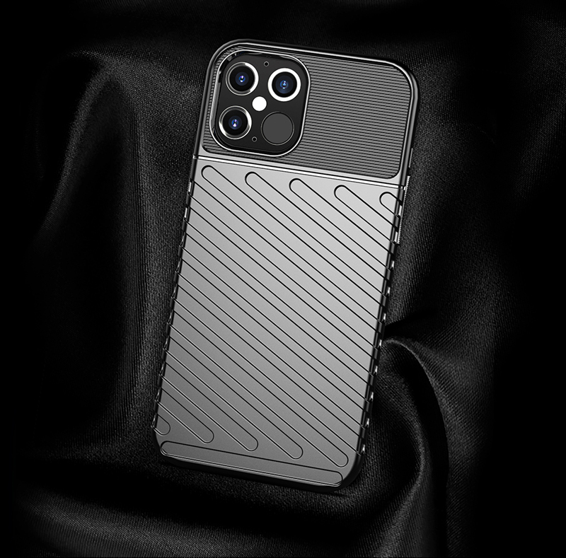 Texture de Twill de la Série Thunder TPU Accessoire Pour Iphone 12 Pro Max 6,7 Pouces - le Noir