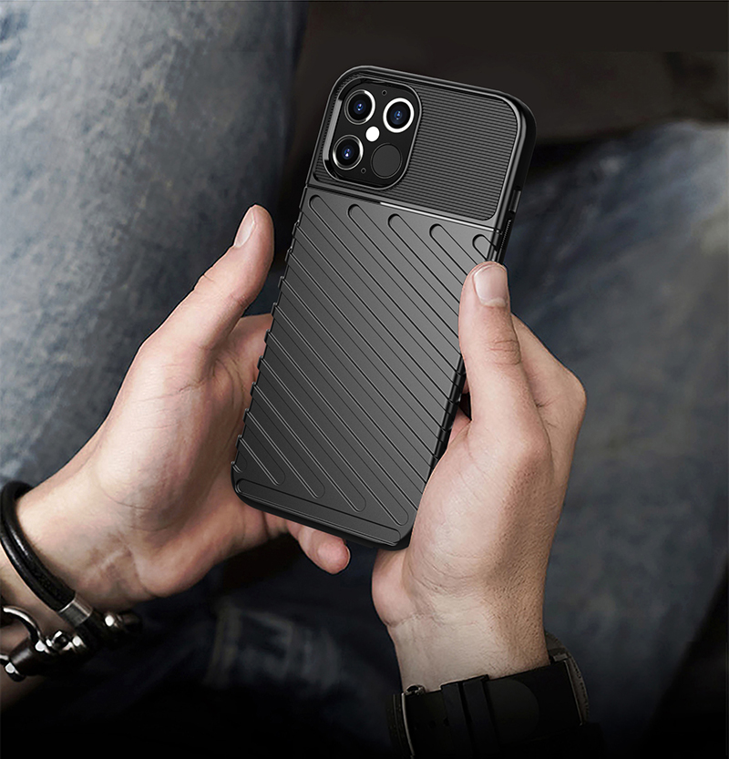 Texture de Twill de la Série Thunder TPU Accessoire Pour Iphone 12 Pro Max 6,7 Pouces - le Noir