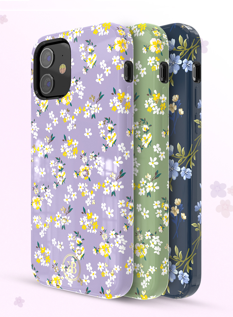 Kingxbar Pattern Printing PC+TPU Telephip Para Iphone 12 Mini 5.4 Pulgadas - Flor Azul