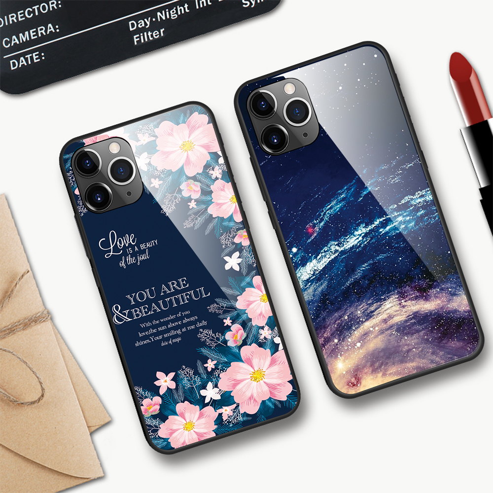 Tecning Stamping Temped Glass + TPU Telefono Custodia Per Iphone 12 Mini - Amore Cuore/nero