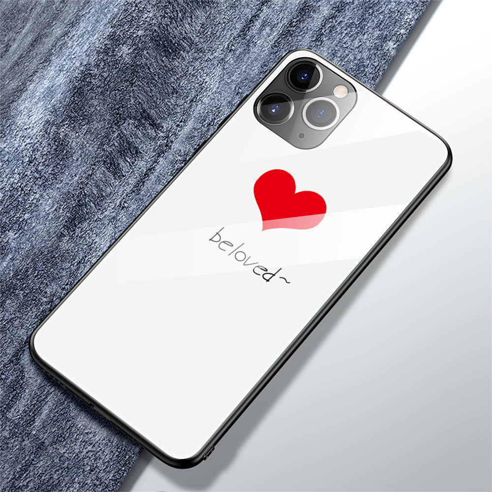 Impression de Motif en Verre Trempé + Étui de Téléphone TPU Pour Iphone 12 Mini - Cœur D'amour / Noir