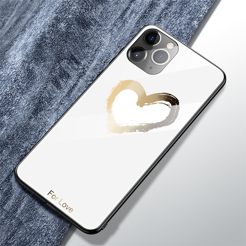 Tecning Stamping Temped Glass + TPU Telefono Custodia Per Iphone 12 Mini - Amore Cuore/nero