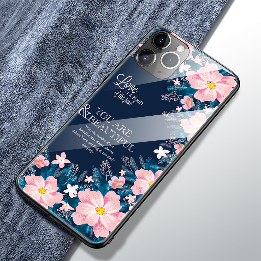 Tecning Stamping Temped Glass + TPU Telefono Custodia Per Iphone 12 Mini - Amore Cuore/nero