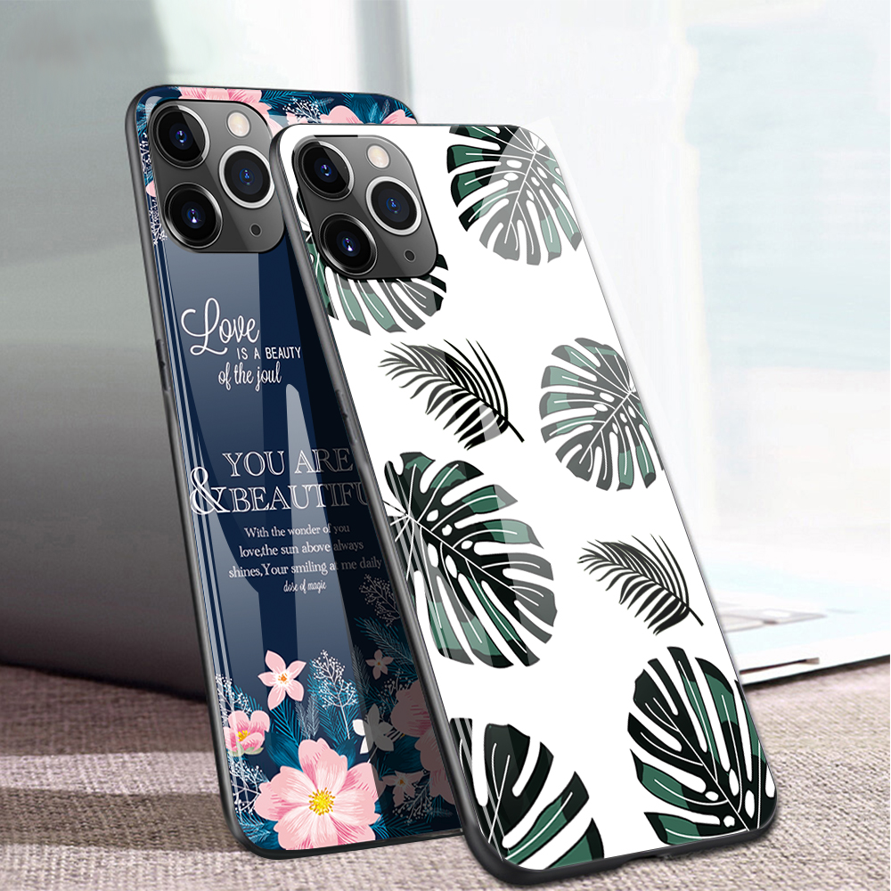 Impression de Motif en Verre Trempé + Étui de Téléphone TPU Pour Iphone 12 Mini - Cœur D'amour / Noir