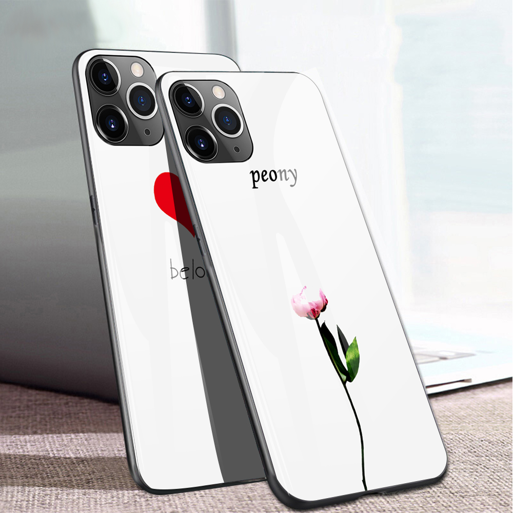 Impresión de Patrones Vidrio Templado + TPU Tele Case Para Iphone 12 Mini - Amor Corazón/negro