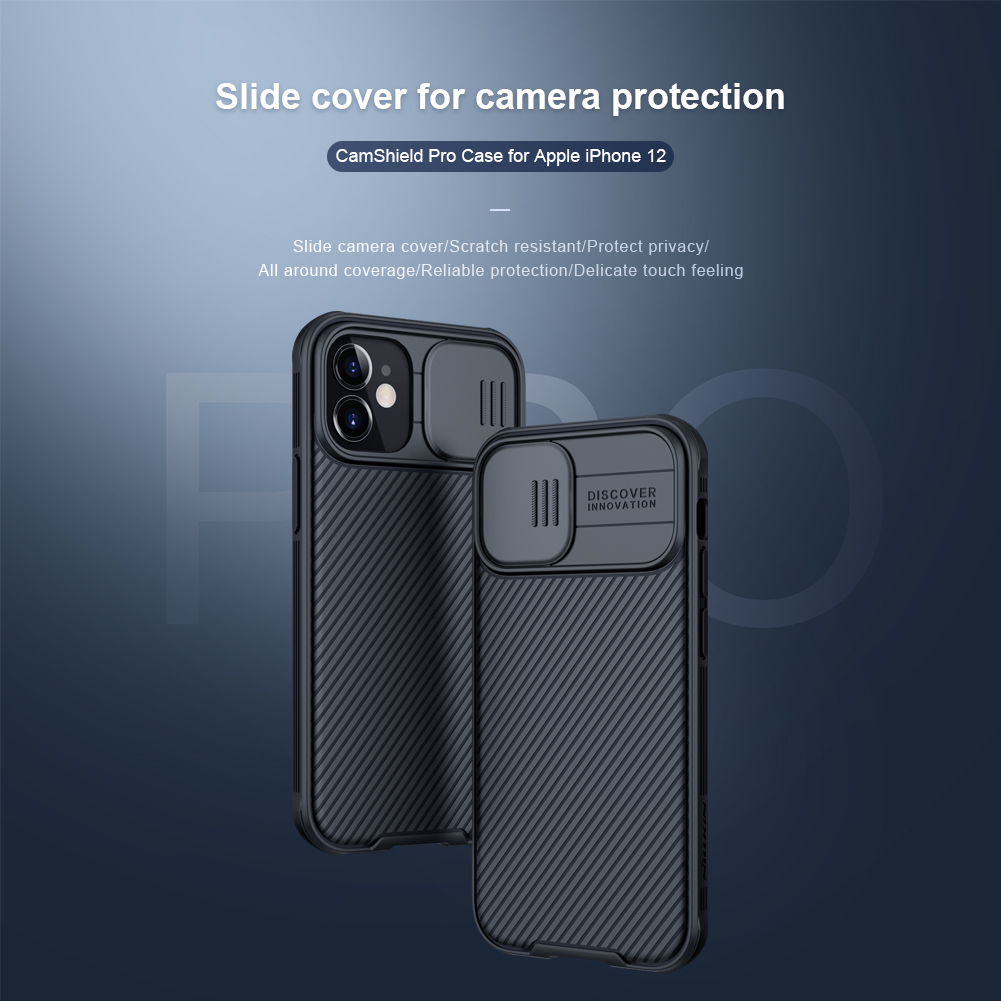 Nillkin Camshield Pro Shell PC + TPU Capa de Telefone Anti-arranhão Capa Celular Para Iphone 12 Mini - Preto