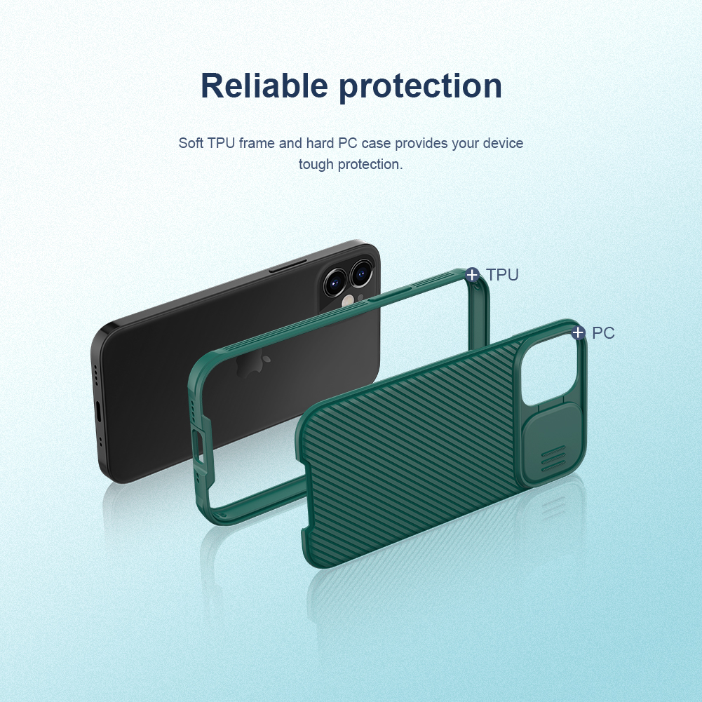 Nillkin Camshield Pro Shell PC + TPU Capa de Telefone Anti-arranhão Capa Celular Para Iphone 12 Mini - Preto