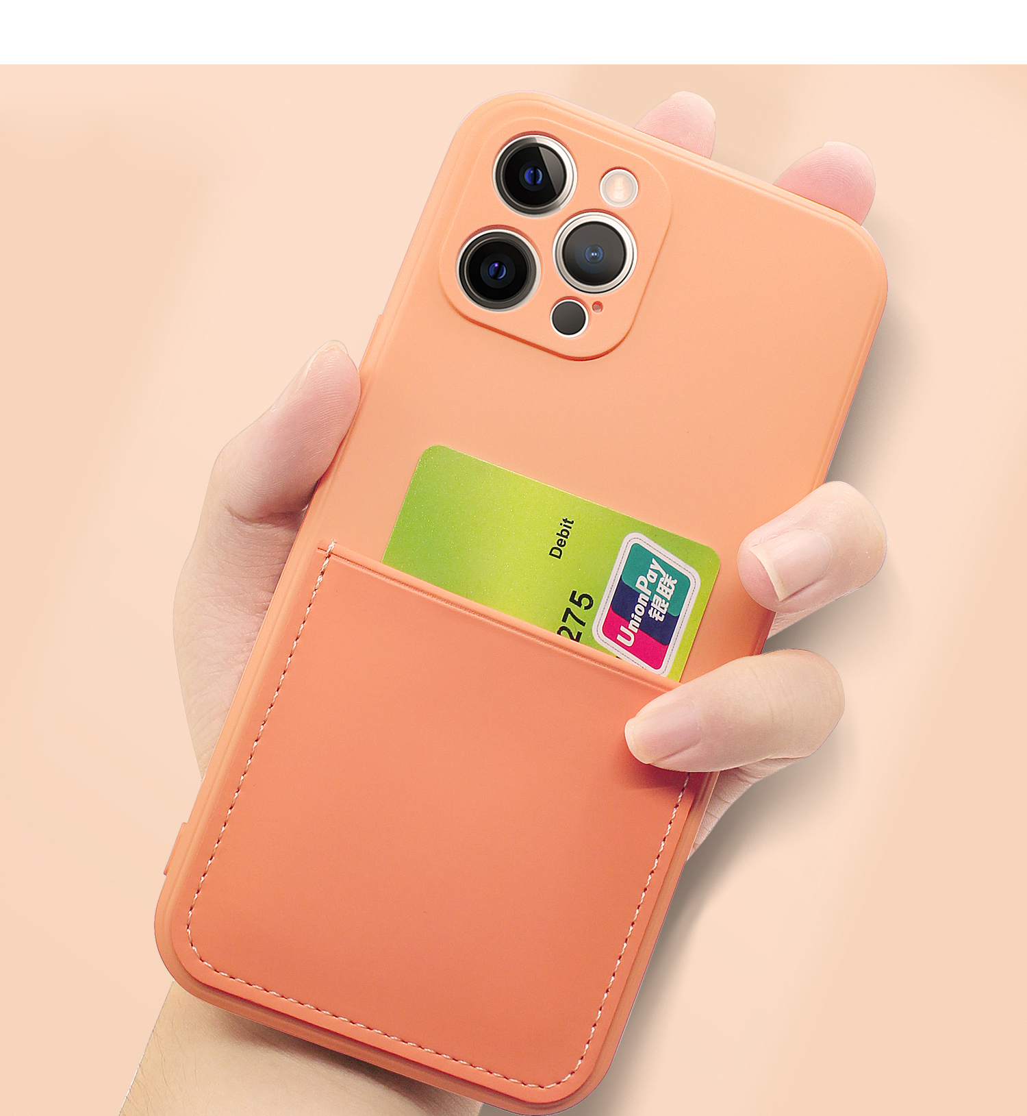 Capa de Telefone TPU Suave Com Slot de Cartão de Couro PU Para Iphone 12 Pro Máximo de 6,7 Polegadas - Laranja