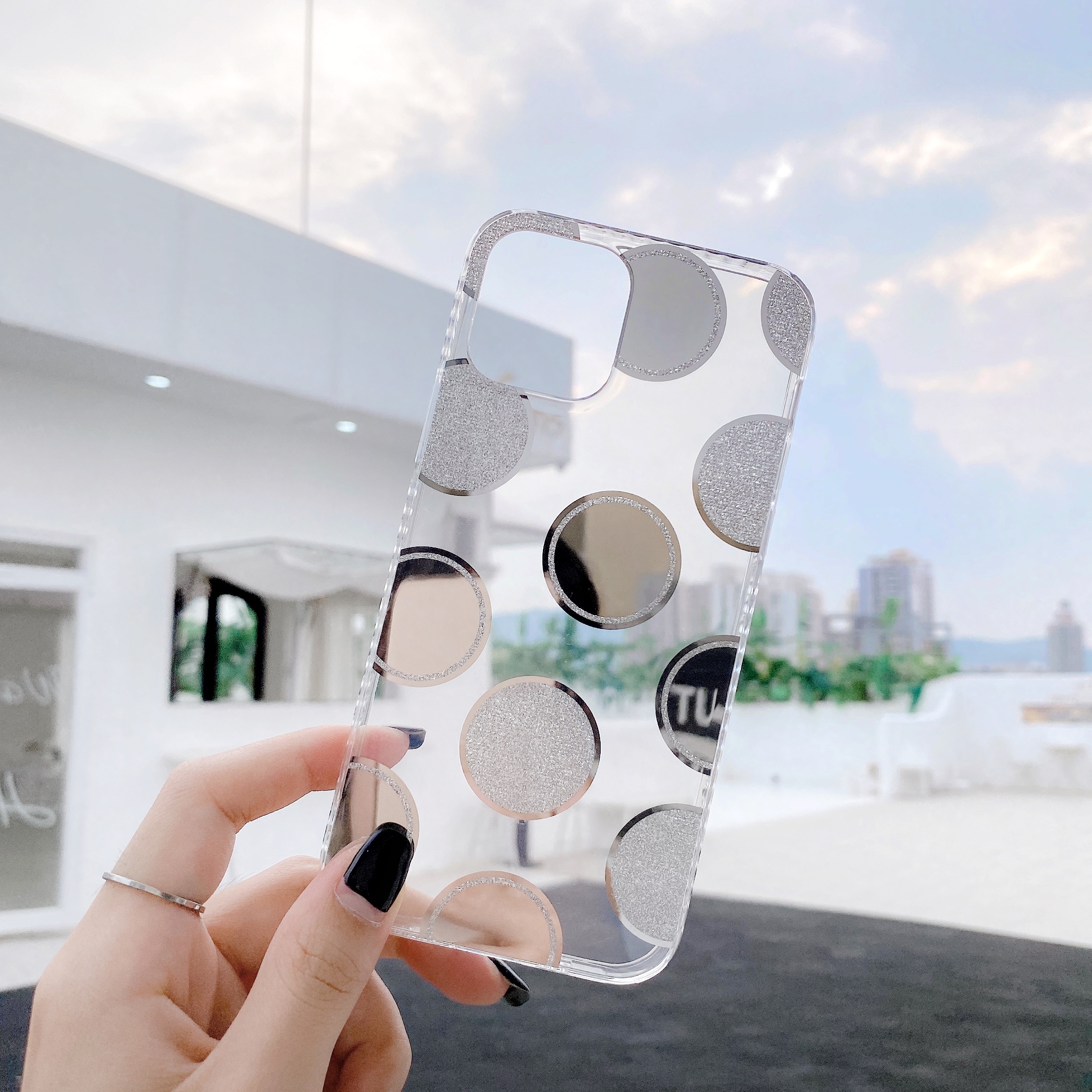 Love Heart Dot Pattern Shell TPU Shell for iPhone 12 Pro Max 6.7 inch - Dot/Silver-2