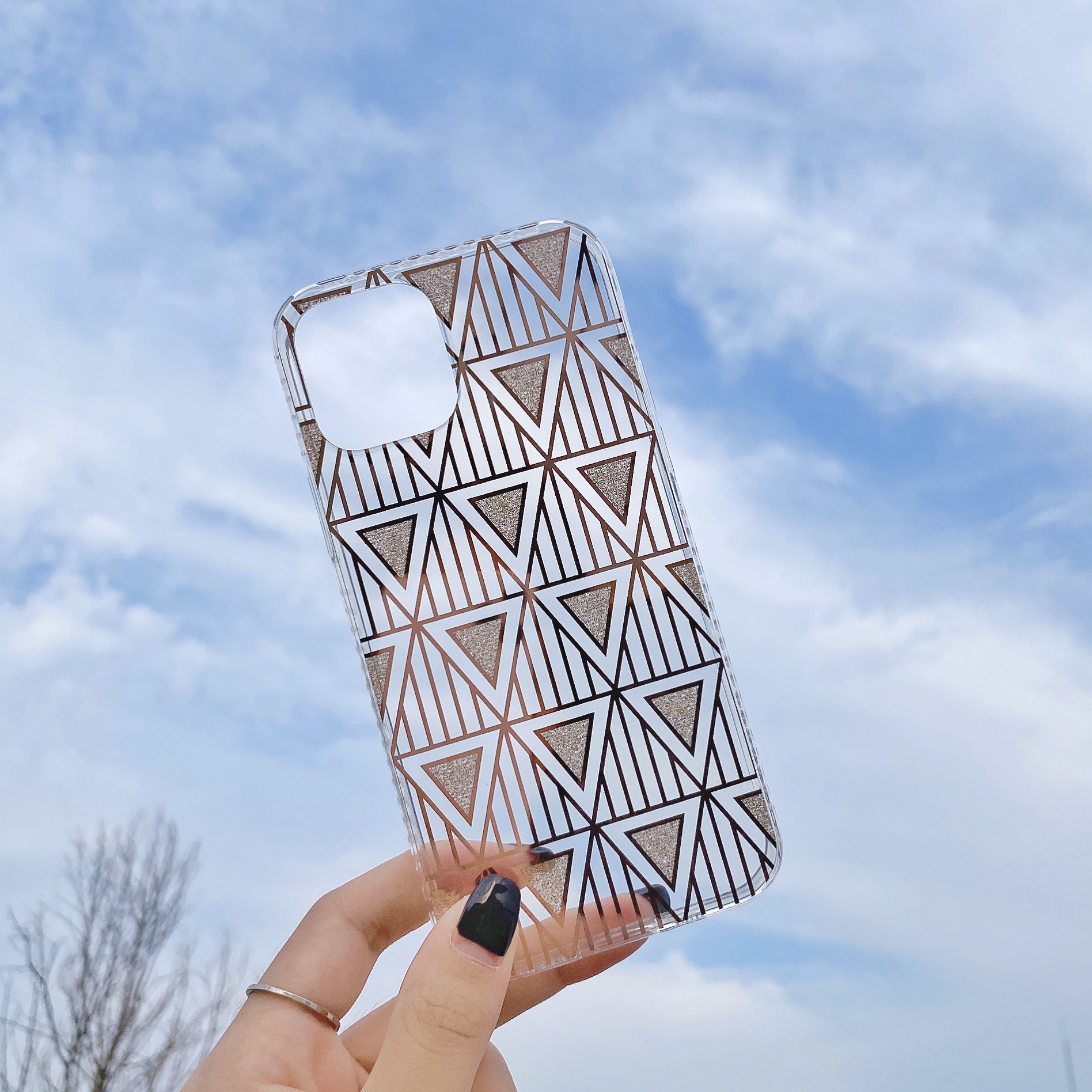 Glitter Powder Triangular Pattern TPU Case for iPhone 12 Pro Max 6.7 inch - Gold-2