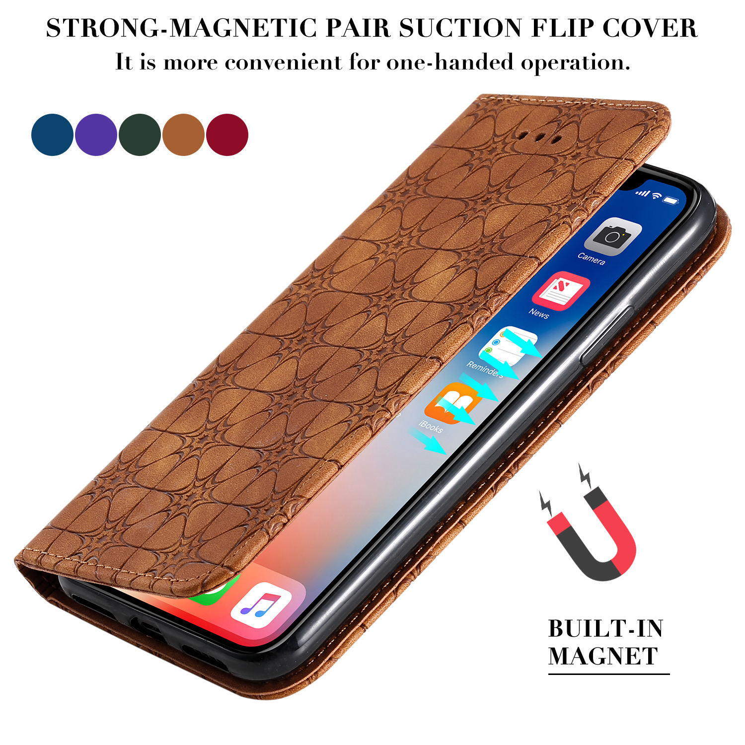 Impressão da Superfície da Flor da Flor Auto-absorvido Com Slots de Cartão Para Iphone XS/X 5,8 Polegadas - Azul