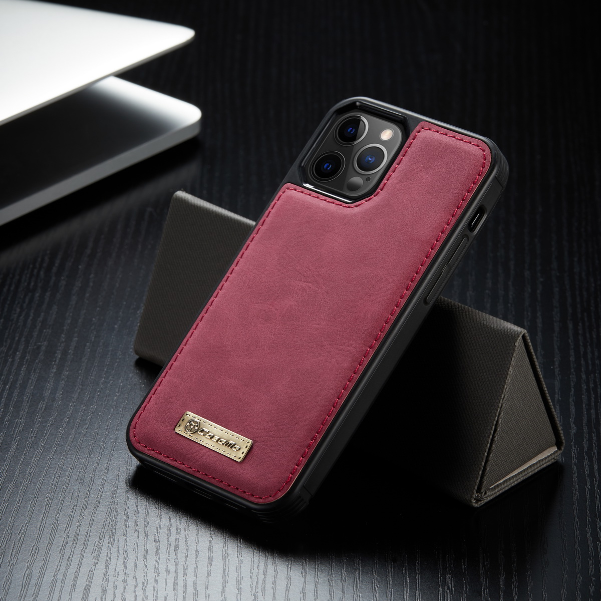 Caseme 007 Series Pelle Divisa 2-in-1 Staccabile Multifunzione Multifunzione Portafoglio Stand Supporto Antiurto Con Cerniera Con Cerniera Per IPhone 12/12 PRO 6.1 Pollici - Nero