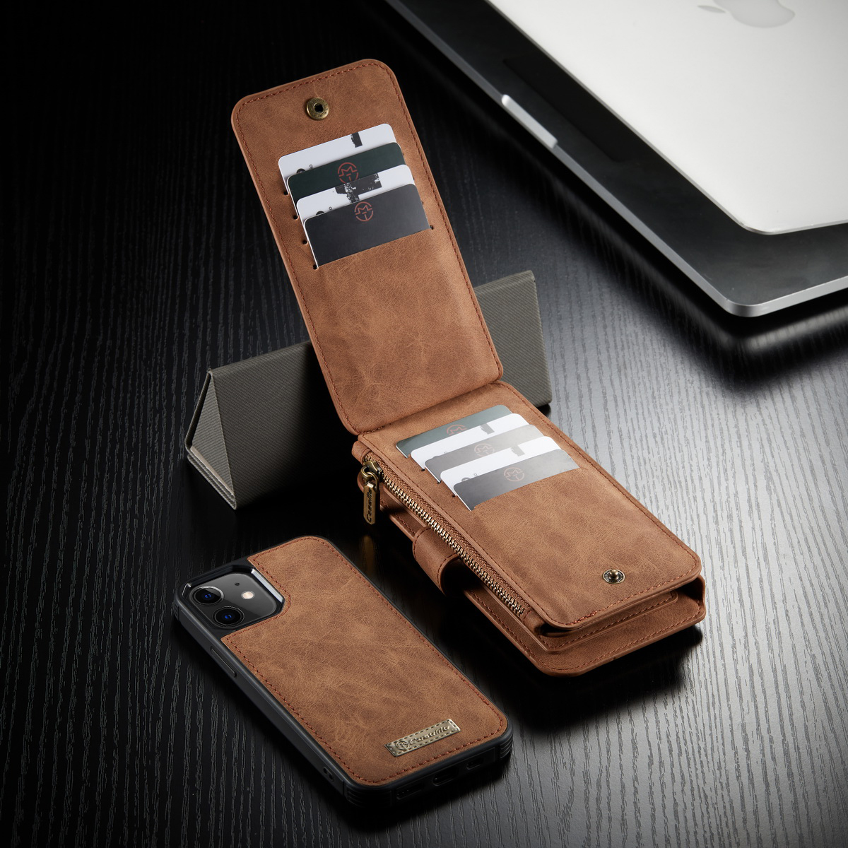 serie caseme 007 custodia in pelle split 2 in 1 staccabile con portafoglio per iphone 12 mini 5,4 pollici - nero