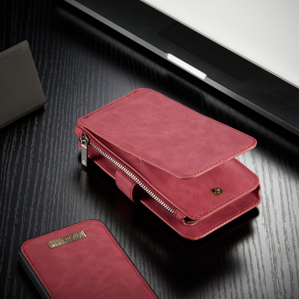 serie caseme 007 custodia in pelle split 2 in 1 staccabile con portafoglio per iphone 12 mini 5,4 pollici - rosso