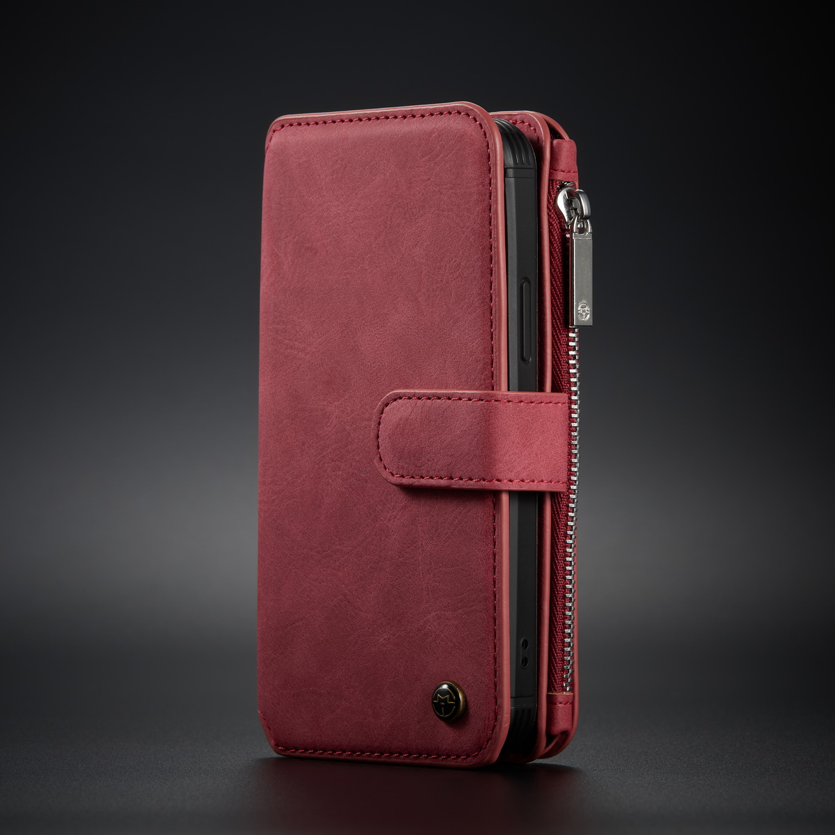 abnehmbare 2-in-1-lederhülle von caseme 007-serie mit brieftasche für iphone 12 mini 5,4 zoll - rot