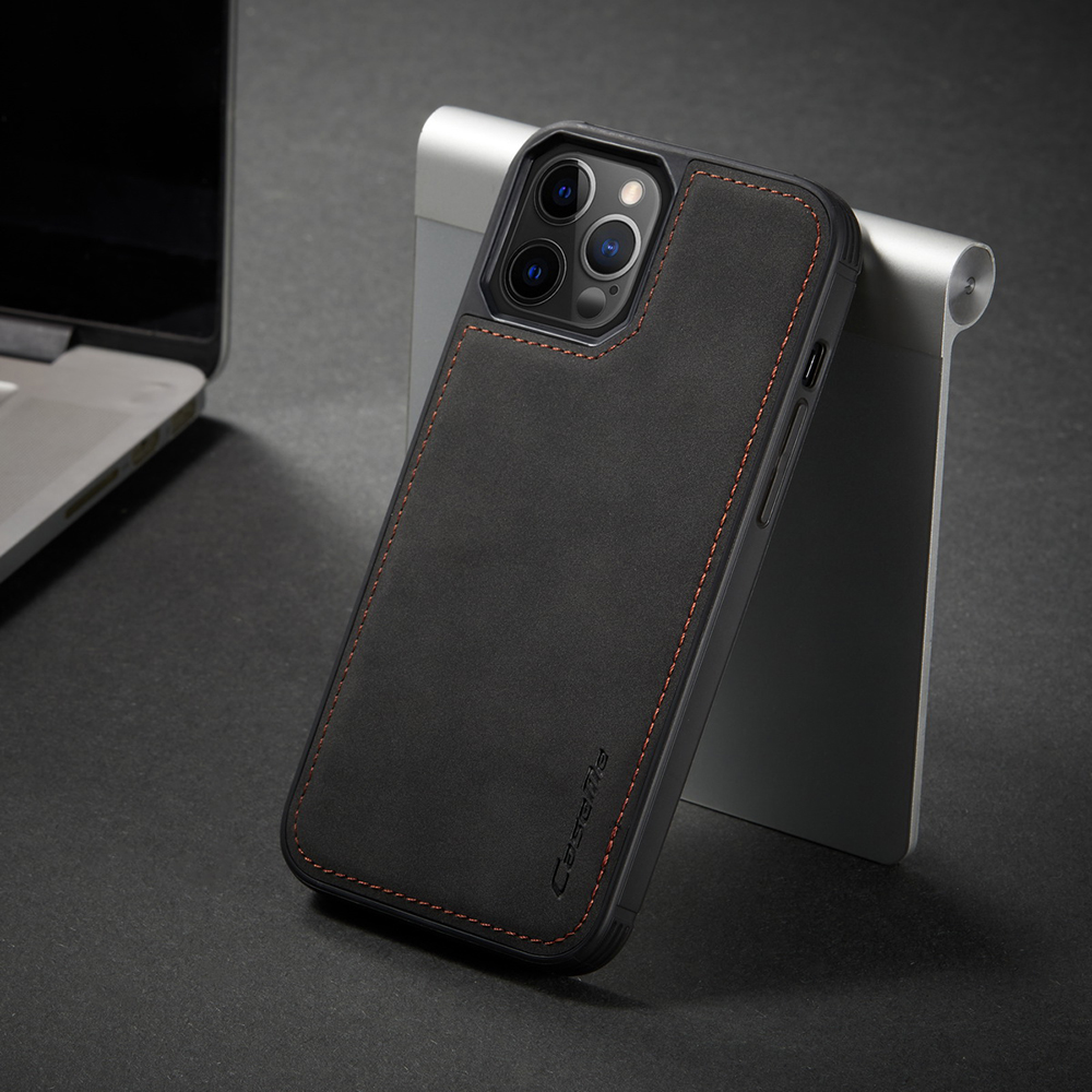 Caseme 018 Series Matte PU Кожаная Магнитная Съемная Крышка Кошелька на Молнии Для Iphone 12/12 Pro 6,1 Дюйма - Черный