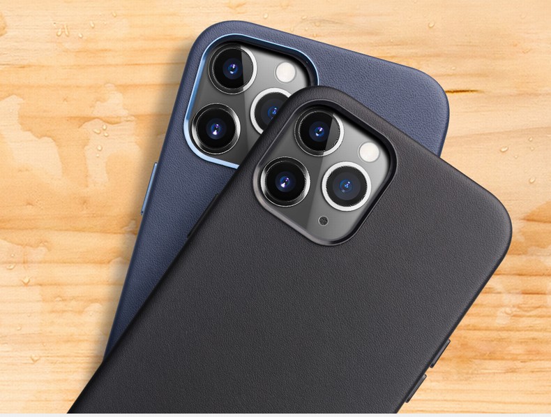 Funda Telefónica Recubierta Recubierta De Cuero De Piel De Vaca Qialino Para IPhone 12 6.1 Pulgadas / 12 PRO 6.1 Pulgadas, Tapa Del Teléfono Del Teléfono Inteligente - Negro