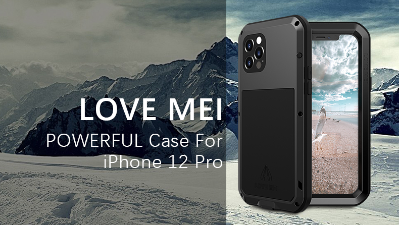 Amor Mei Metal + Silicone + Vidro Temperado À Prova De Choque À Prova De Poeira À Prova De Poeira Para IPhone 12 Pro Protector Cover - Preto