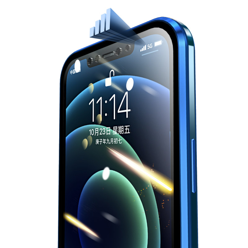 Luphi Mobile Phone Bag Covert Teal Magnetic Metal Рама Двухсторонняя Панель Стеклянная Оболочка Для Iphone 12 Pro Max - Черный