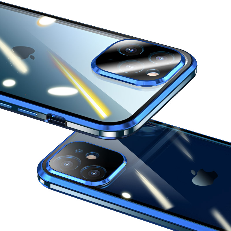 LUPHI Mobiltelefonbeutelabdeckung Magnetmetallrahmen Doppelseitige, Temperierte Glas Telefonschale Für Iphone 12 Pro Max - Schwarz