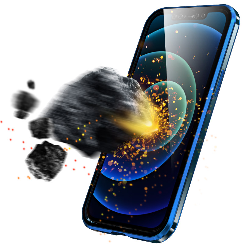 LUPHIE Anti-scratch-plattierung Magnetmetallrahmen Doppelseitige, Temperamentige Glasschütze Telefonabdeckung Für Iphone 12 Mini-hülle - Blau