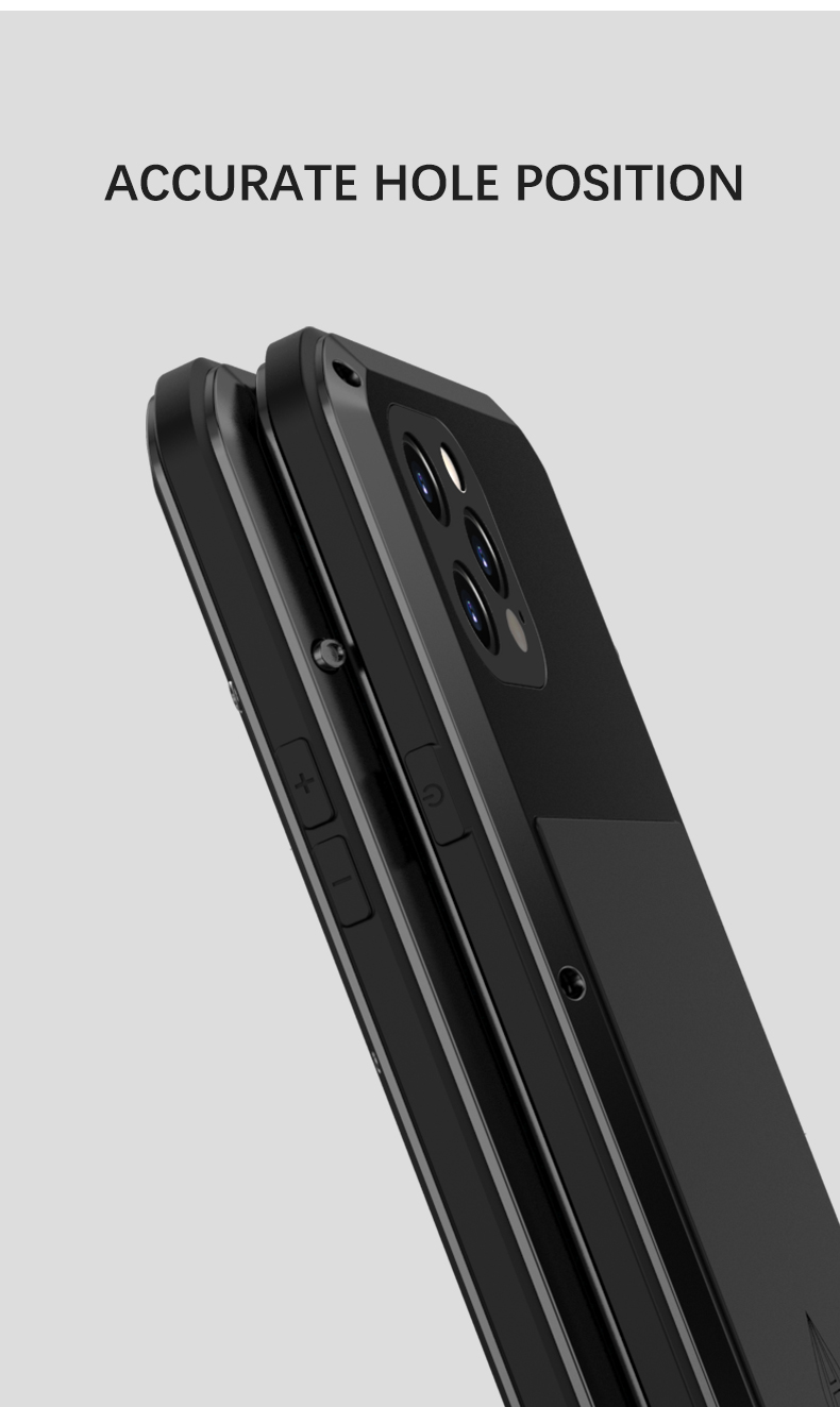 Love Mei Silicone + Metallo a Forma di Cornice Custode Del Telefono Con Protezione a Schermo di Vetro Temperato Per Iphone 12 Pro Max - Nero