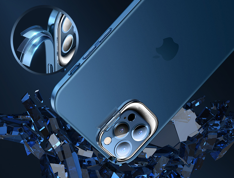 Neuer Stil Matt-Kunststoff + TPU-Kanten-Telefonkasten Mit Verborgenem Kickstand Für IPhone 12 / 12 Pro. - Blau