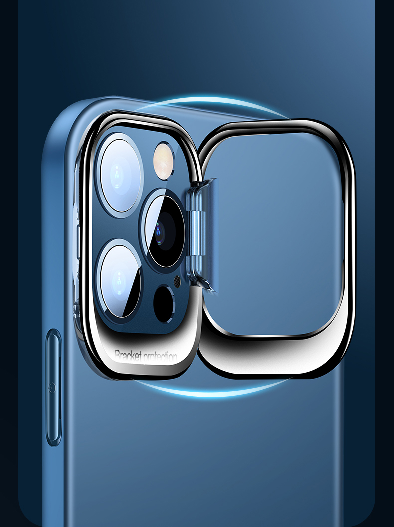 Neuer Stil Matt-Kunststoff + TPU-Kanten-Telefonkasten Mit Verborgenem Kickstand Für IPhone 12 / 12 Pro. - Blau