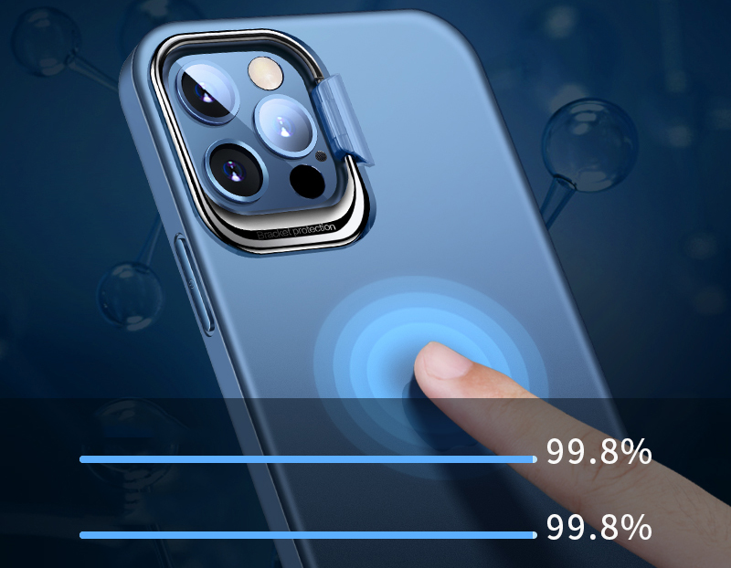 Neuer Stil Matt-Kunststoff + TPU-Kanten-Telefonkasten Mit Verborgenem Kickstand Für IPhone 12 / 12 Pro. - Blau