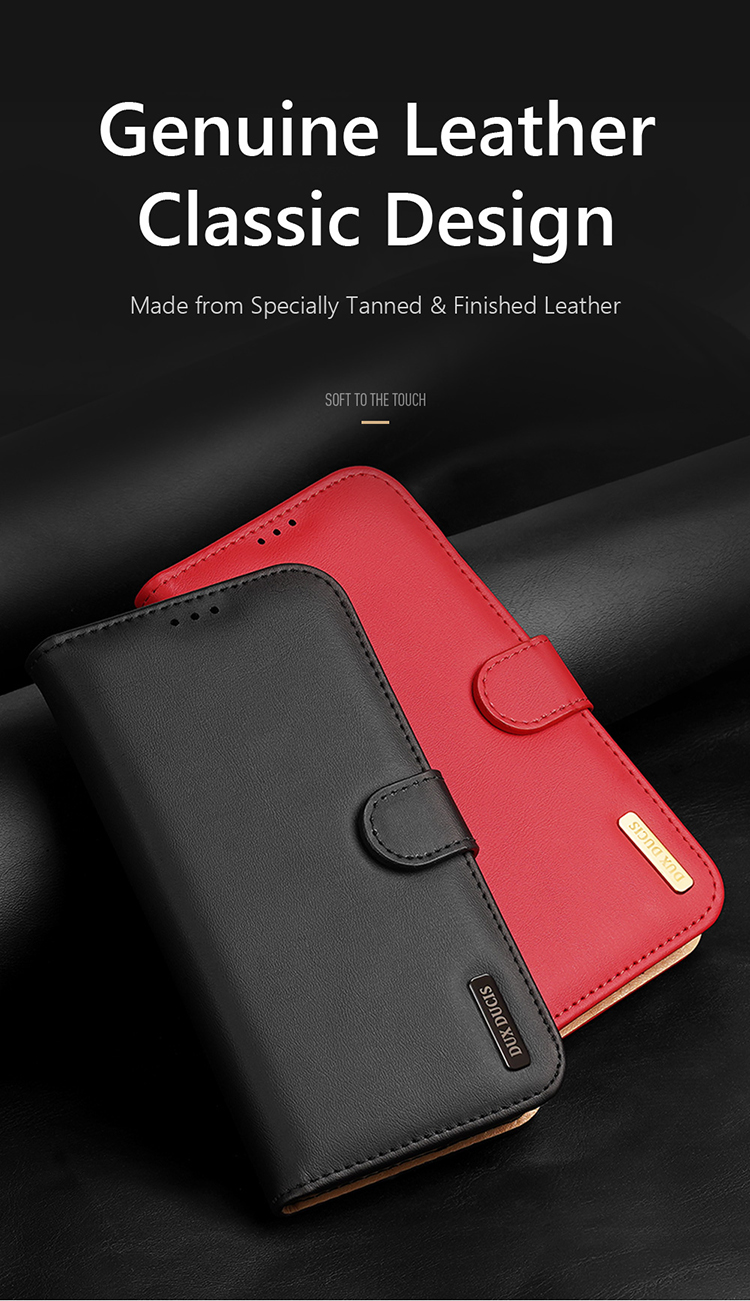 Dux Ducis Hivo Hivo Casal de Couro Genuíno Folio Flip Capa Shell Para Iphone 7 / 8 / SE (2020) / SE (2022) - Vermelho