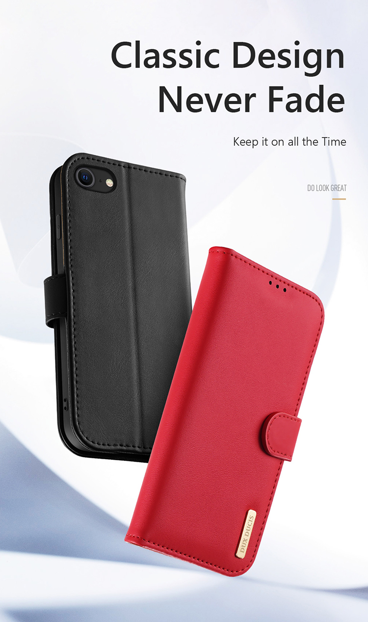 Dux Ducis Hivo Genuine Leather Willet Teléfono Folio Flip Cover Shell Para Iphone 7 / 8 / SE (2020) / SE (2022) - Rojo