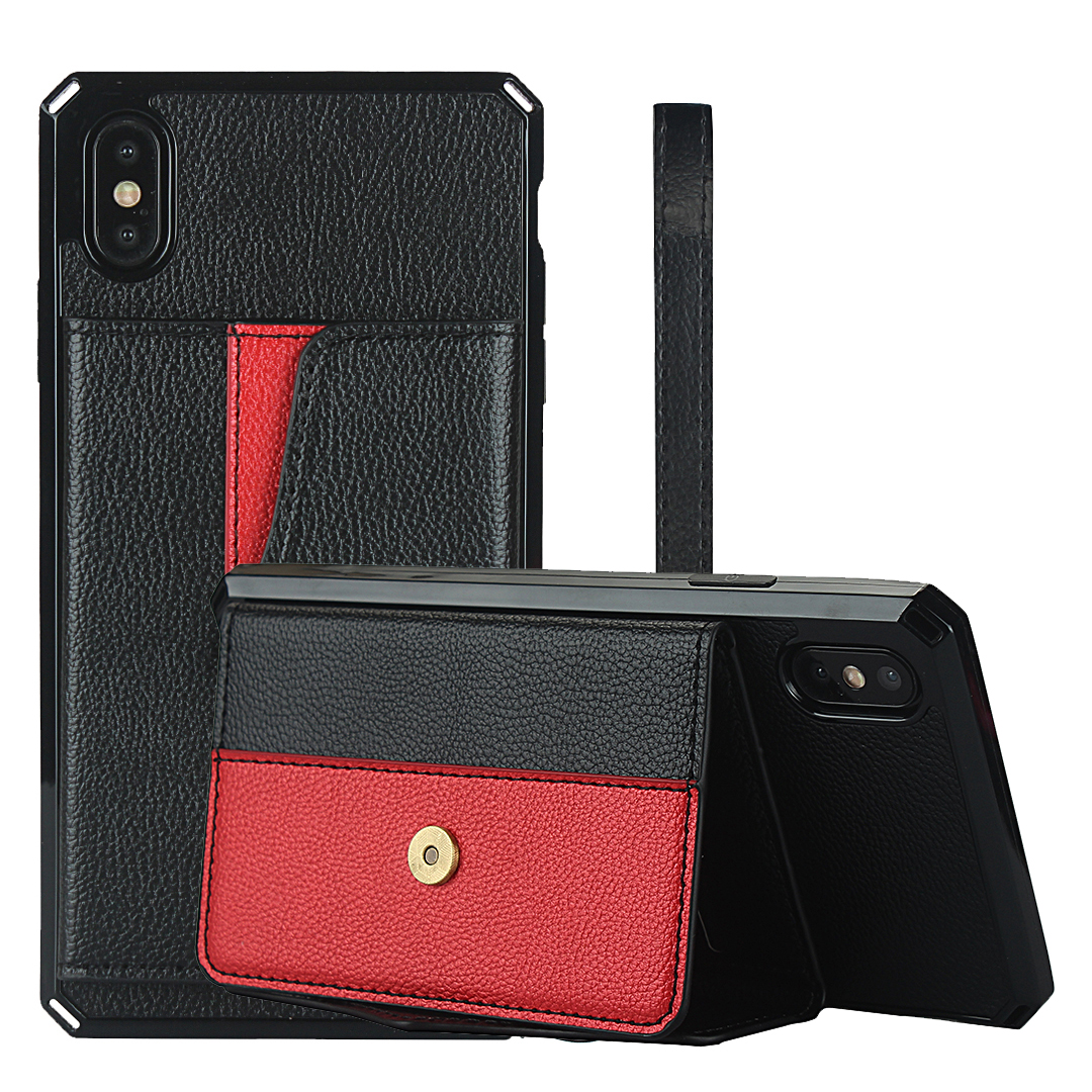 Wallet Litchi Texture Phone Case Back Shell with Makeup Mirror inside for iPhone XS Max - Black-1