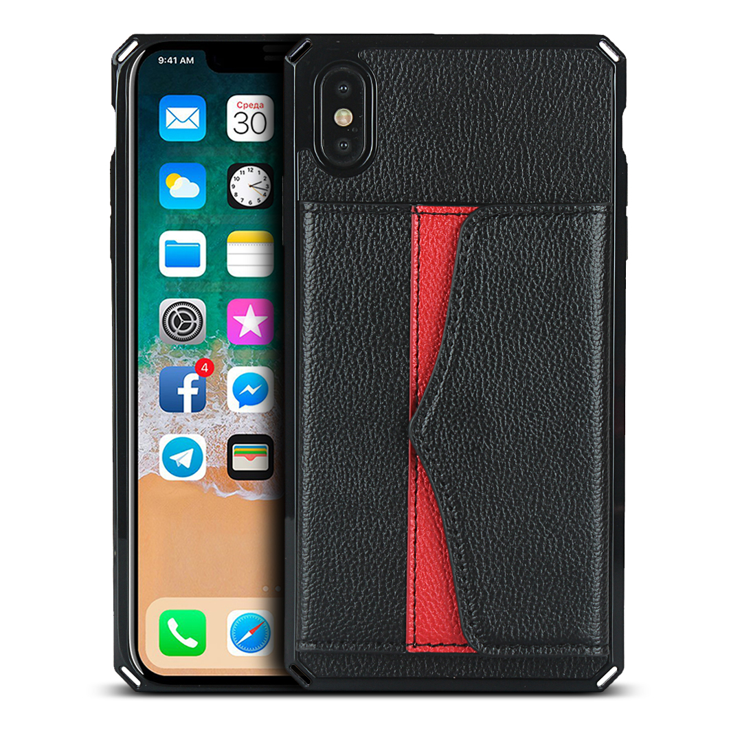 Wallet Litchi Texture Phone Case Back Shell with Makeup Mirror inside for iPhone XS Max - Black-2