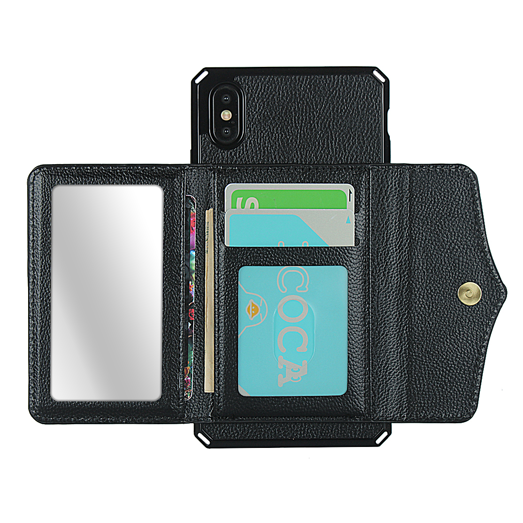 Wallet Litchi Texture Phone Case Back Shell with Makeup Mirror inside for iPhone XS Max - Black-4