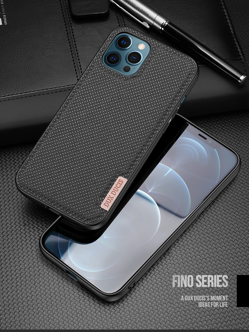 Dux Ducis Fino -serie Für Iphone 12 Pro Max PC TPU + Nylon Stoff Zurück - Armeegrün