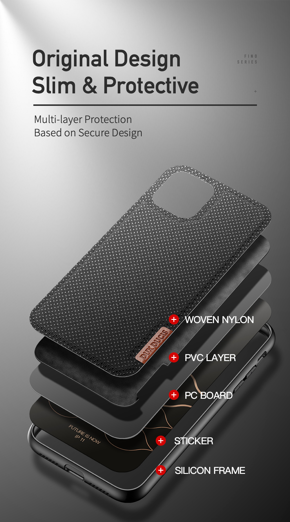 DUX DUCIS FINO Série Complète PROTECTION ANTIFICATION DU TÉLÉPHONE POUR IPHIPH 11 HYBRID Back Back - Le Noir