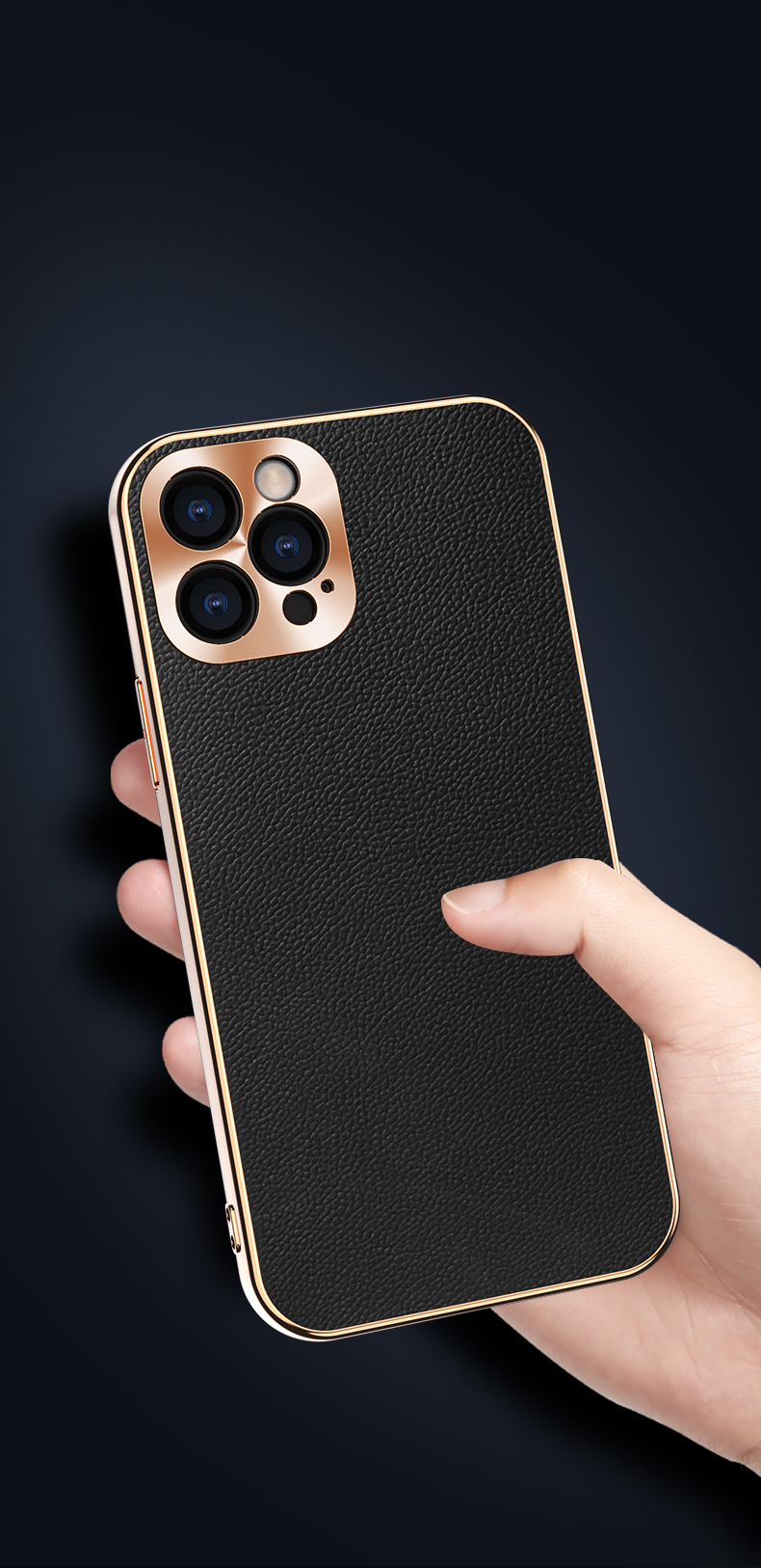 Cdeclated CD Lens Couvrant la Coque de Protection en Cuir Véritable en Cuir Pour Iphone 12 Pro - le Noir