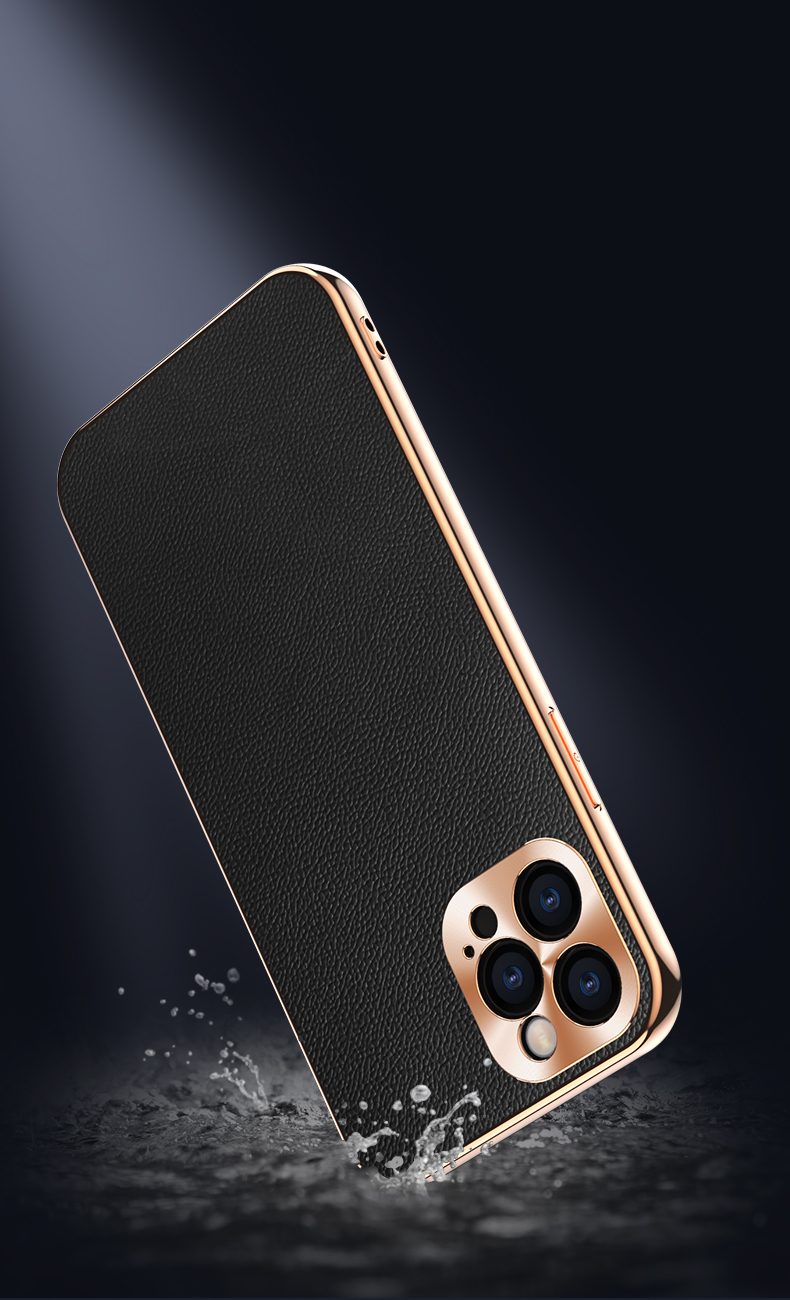 Cdeclated CD Lens Couvrant la Coque de Protection en Cuir Véritable en Cuir Pour Iphone 12 Pro - le Noir