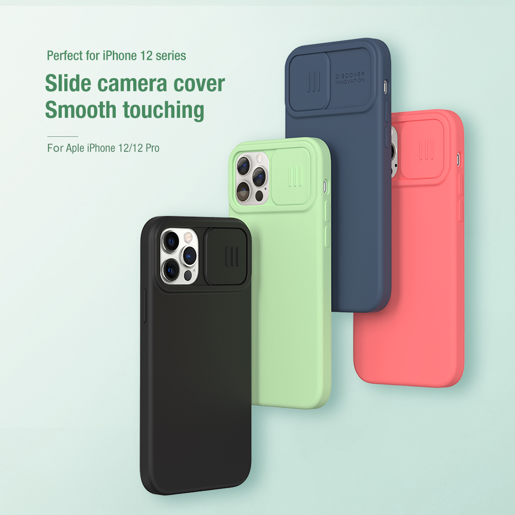 Nillin Silicone Líquido Absorbido De Shock + Plástico + Funda De Teléfono De La Pelusa Con Tapa De La Tarjeta De Diapositiva Para IPhone 12 / 12 Pro - Negro