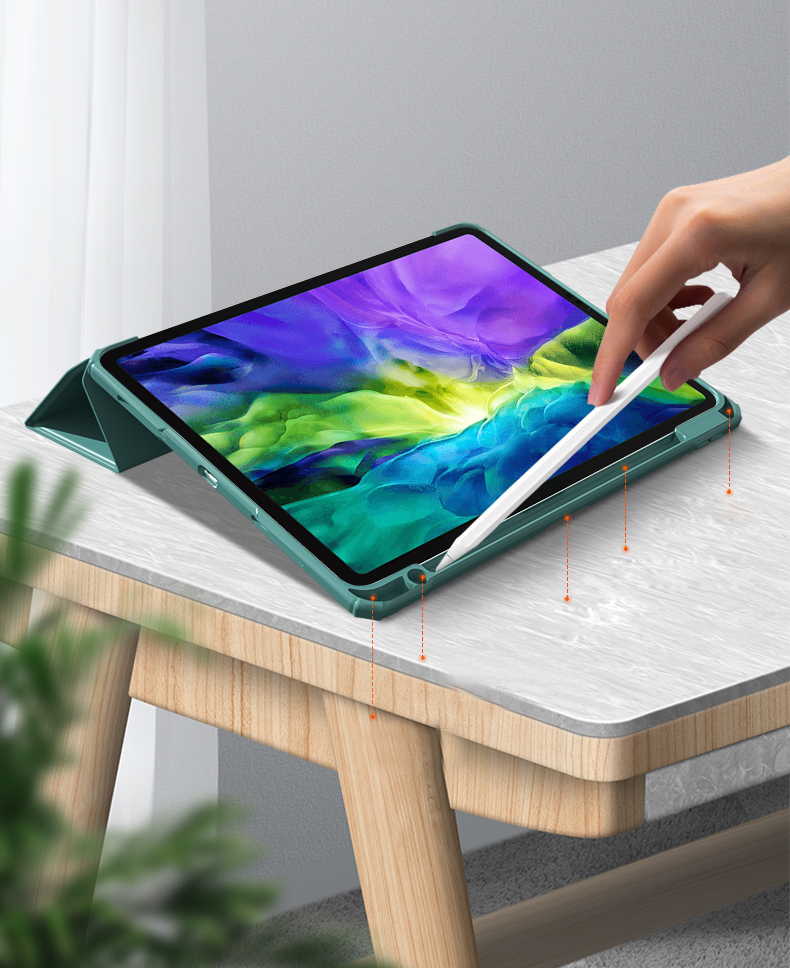 Mutural Para IPad Pro De 11 Polegadas (2021) (2020) (2018) PC + TPU Tablet Case Automotor/capa Protetora Do Sono Com Caneta - Verde