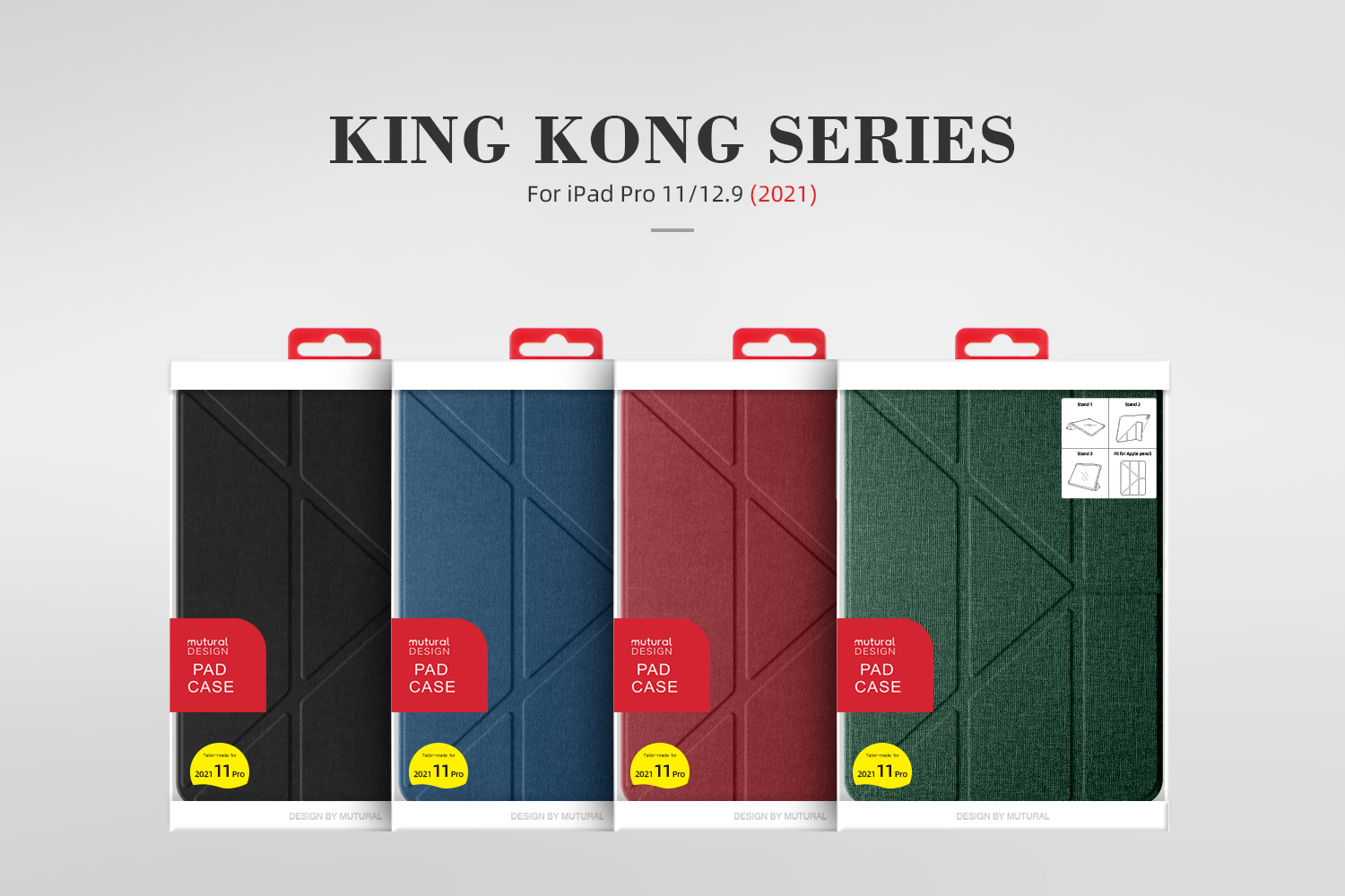 Copertina Per Tablet in Pelle Muttural King Kong Series Con Slot a Penna Per Ipad Pro 12,9 Pollici (2021/2020/2018) - Verde Nerastro