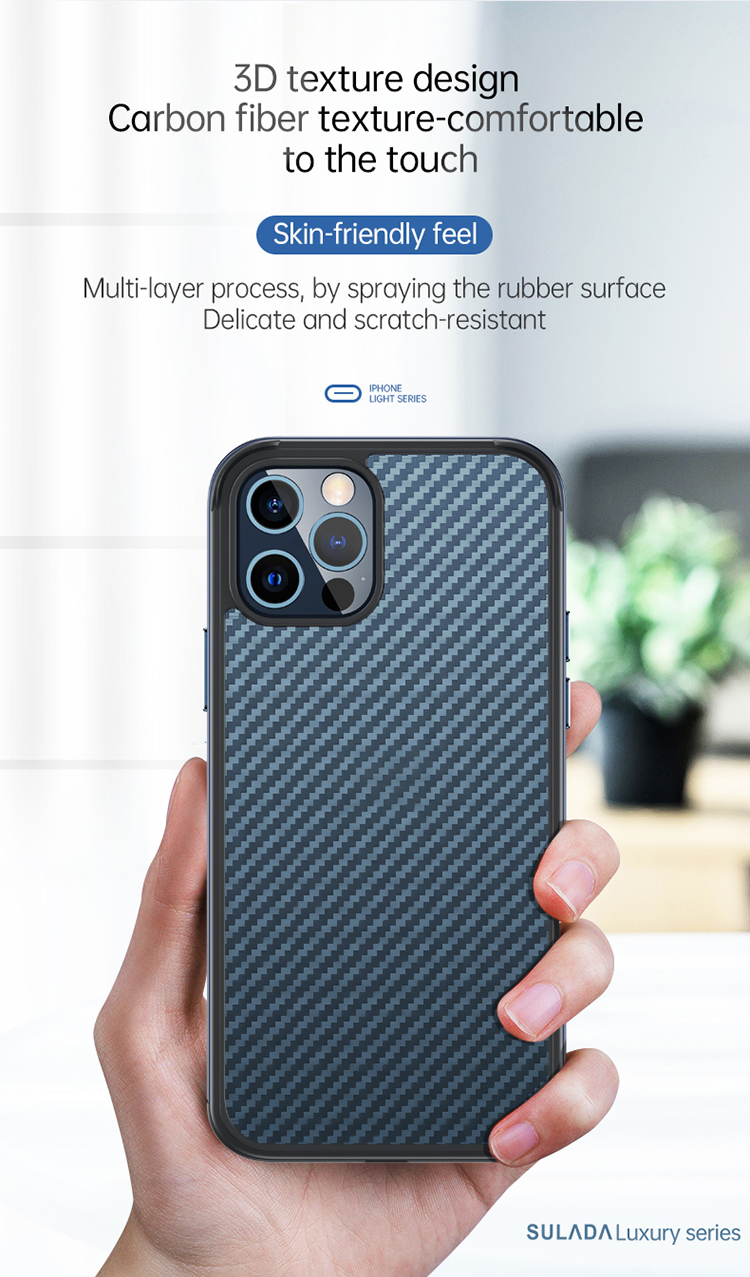 Sulada Carbon Fiber Texture Phone Protector Cover Hybrid Back Case Für IPhone 12/12 Pro - Blau