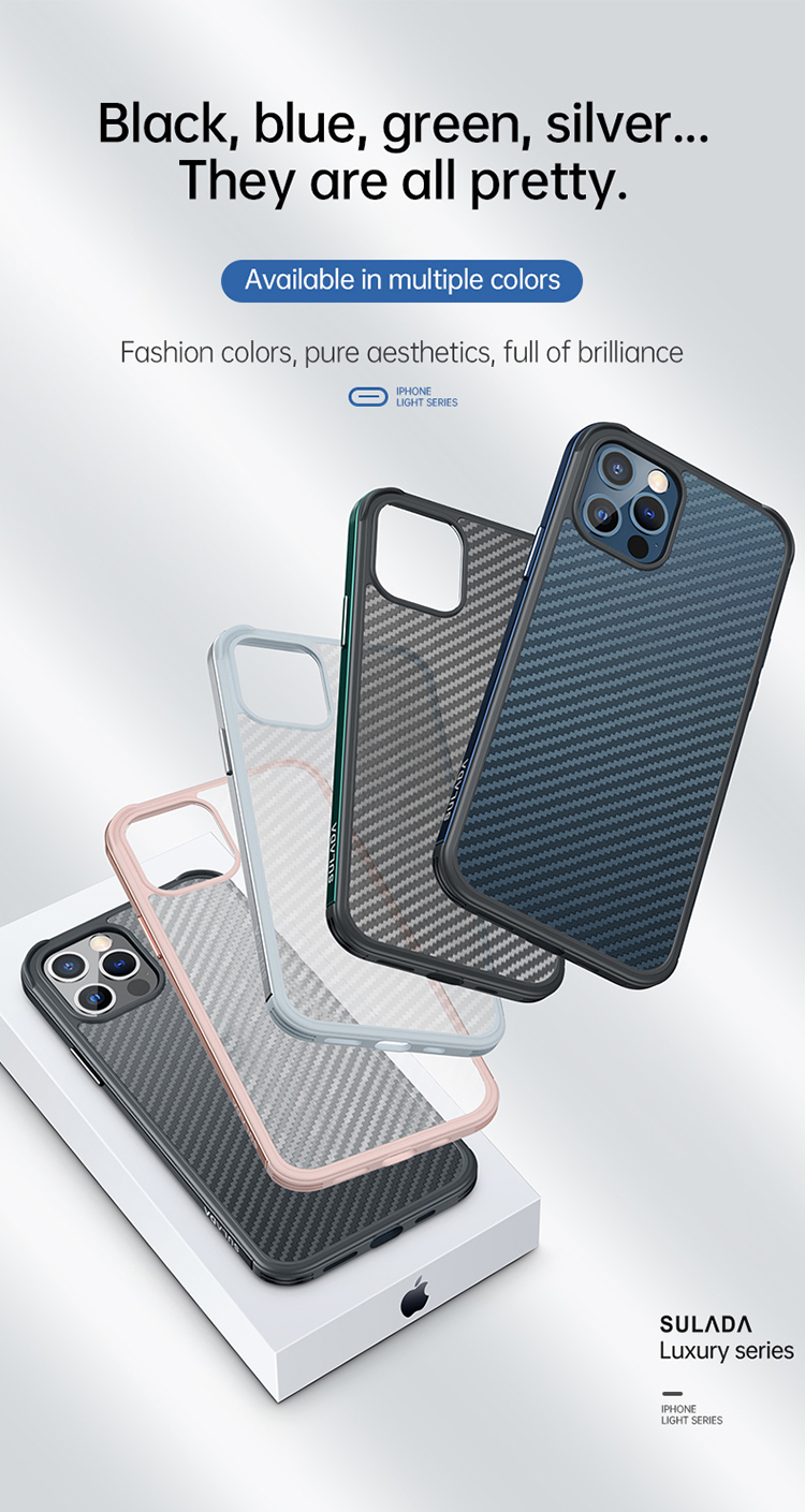 Sulada Carbon Fiber Texture Phone Protector Cover Hybrid Back Case Für IPhone 12/12 Pro - Blau